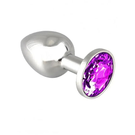 Butt Plug XS with cristal 5.7 cm steel design featuring a vibrant purple jewel, ideal for discreet luxury and comfortable use.