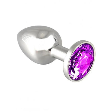 Butt Plug XS with cristal 5.7 cm featuring a steel body and purple crystal for a luxurious and comfortable experience.