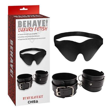 By My Slave Kit - blindfold and PU handcuffs for intimate adult play, featuring a luxury fetish design.