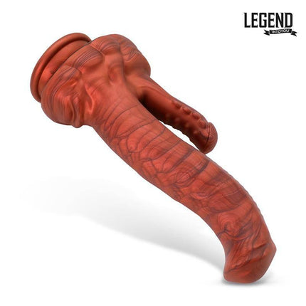 Bycephalor Liquid Silicone Dildo 23,5 cm in red by Lengen Dildos, featuring a dinosaur-themed design for immersive stimulation.