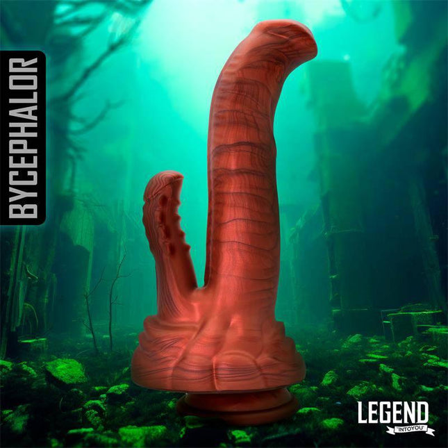 Bycephalor Liquid Silicone Dildo 23,5 cm in a fantasy underwater scene, showcasing its unique dinosaur-themed design, by Lengen Dildos.