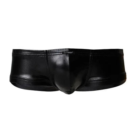 C4M Booty Shorts Leatherette Black by CUT4MEN in sleek style, made of 93% Polyester and 7% Elastane for comfort and stretch.