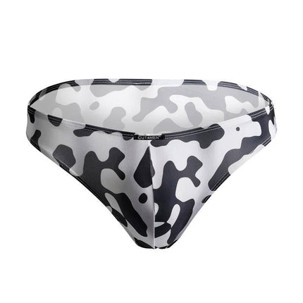 C4M01 Low Rise Bikini Brief Camo by CUT4MEN, stylish black and white camouflage design