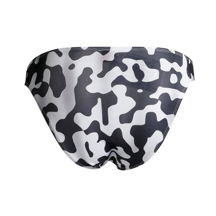 C4M01 Low Rise Bikini Brief Camo in black and white camouflage pattern