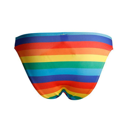 C4M01 Low Rise Bikini Brief Rainbow by CUT4MEN, vibrant rainbow-colored men's underwear, stylish design for comfort and active wear.