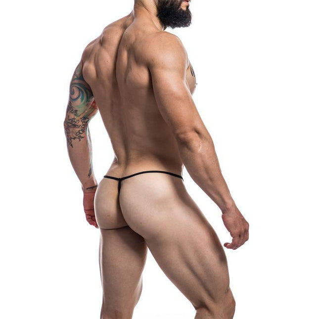 Back view of a model wearing C4M02 G-String Pink Skai, showcasing the modern and daring design for men.