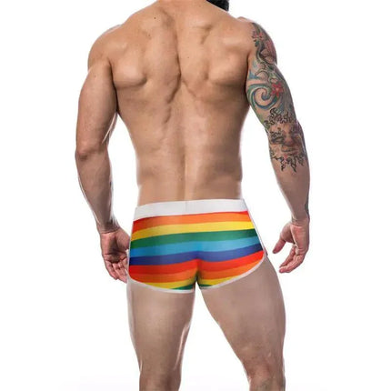 Back view of C4M06 Athletic Trunk Rainbow by CUT4MEN, showcasing ergonomic fit and vibrant colors for men's comfort and style.
