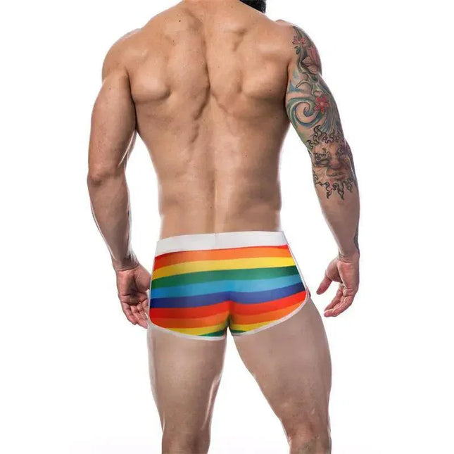Back view of C4M06 Athletic Trunk Rainbow by CUT4MEN, showcasing ergonomic fit and vibrant colors for men's comfort and style.