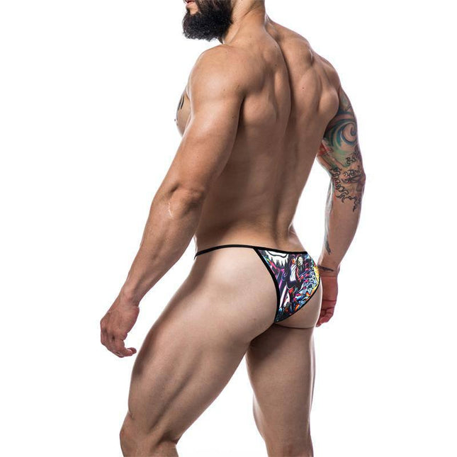 Back view of C4M12 Briefkini Tattoo with tattoo-inspired design, showcasing sleek modern silhouette by CUT4MEN, bold men's underwear fashion.