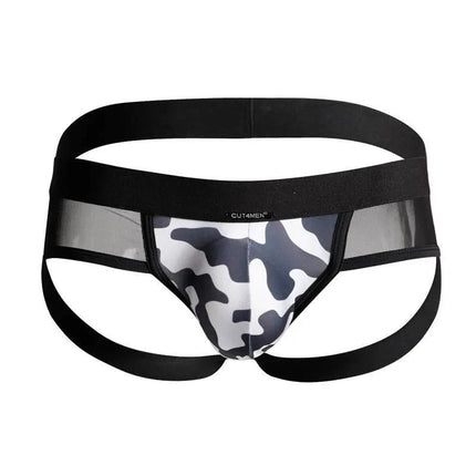 C4M13 Mixed Jockstrap Shadow Camo by CUT4MEN featuring bold pattern and transparent accents for comfortable men's wear.