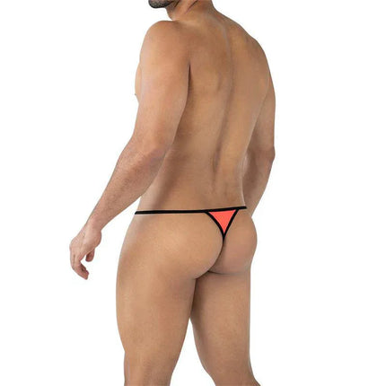 C4MSPX04 Fluo Pouch V-String Tangerine men's thong with adjustable fit, showcasing bold tangerine color and sleek design for comfort and style.