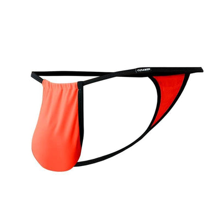 C4MSPX04 Fluo Pouch V-String Tangerine by CUT4MEN, adjustable men's thong in tangerine with fluo pouch for a bold silhouette.