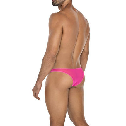 Back view of a man wearing C4MSPX07 Capri Brief Hot Pink from the CUT4MEN GLOW collection, showcasing sleek design and vibrant color.
