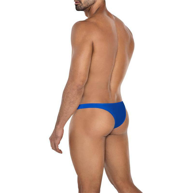 Man wearing C4MSPX07 Slip Capri Royal Blue swimwear by CUT4MEN, vibrant color and soft comfort for stylish summer days.