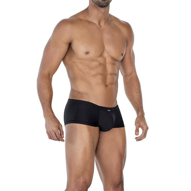 C4MSPX13 Hipster Brief Black modeled by a man, versatile for everyday wear and swimwear, crafted from soft and stretchy fabric.