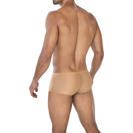 Model wearing C4MSPX13 Hipster Brief Golden Sand from CUT4MEN, back view showing vibrant color and soft fabric for comfortable wear.