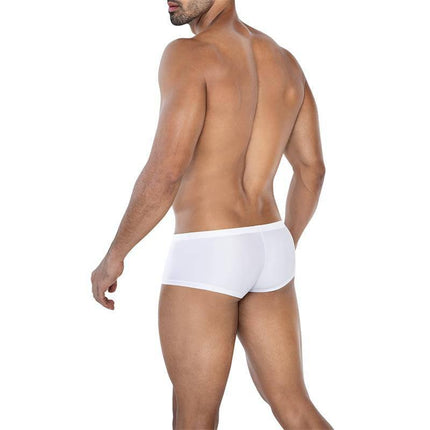 Man wearing C4MSPX13 Hipster Brief White with vibrant accents, showcasing modern design and comfort.