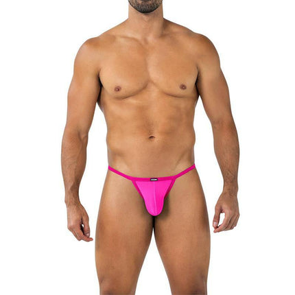 Model wearing C4MSPX16 Tanga Kini Hot Pink, a men's thong designed for comfort and style in bold, vibrant color.