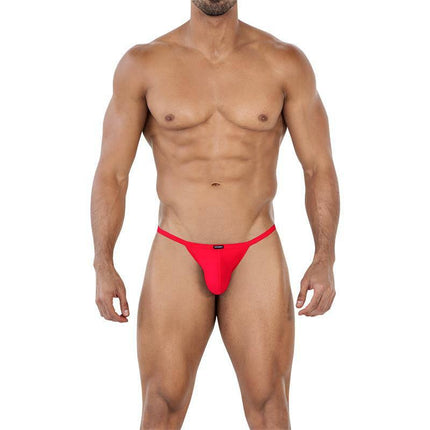 C4MSPX16 Tanga Kini Scarlet men's thong in bold red, featuring a contoured front pocket and sleek silhouette for confident wearers.
