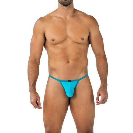 C4MSPX16 Tanga Kini Turquoise men's thong for beachwear and comfort, featuring a flattering silhouette and flexible stretch design.