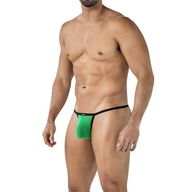 C4MSPX17 Mini Tanga Kini Green featuring bold green fabric with black trim for a striking and confident look.