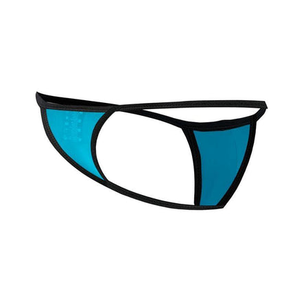C4MSPX17 Mini Tanga Kini Turquoise with black trim, a bold and minimalist men's thong for comfort and style.