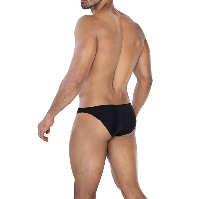 C4MSPXBUL01 Low Rise Bulge Brief Black displayed from the back, showcasing sleek silhouette and stretchable fabric for comfort.