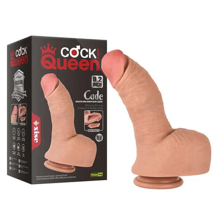Cade Dual Layer Dildo 9.2 with packaging showcasing realistic design and dual-layer texture for enhanced pleasure.