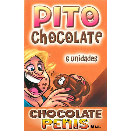 Caja Comic 6 Pene Chocolate Negro packaging featuring playful illustration and bold text for chocolate novelty gift.