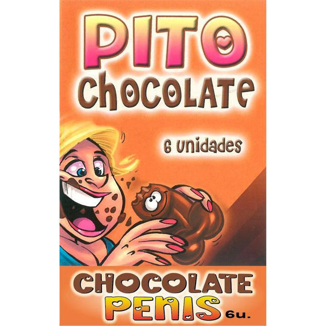 Caja Comic 6 Pene Chocolate Negro packaging featuring playful illustration and bold text for chocolate novelty gift.