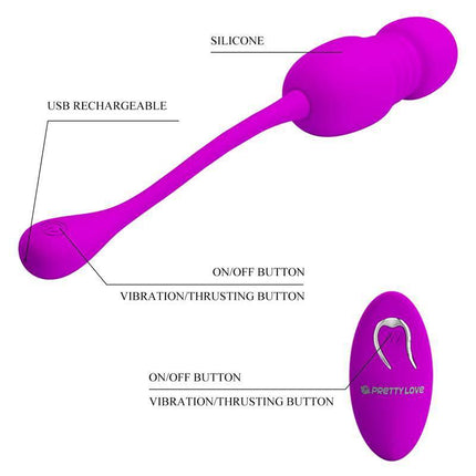 Callieri Vibrating Egg with Thrusting and Remote Control, purple design, body-safe silicone, USB rechargeable, wireless remote