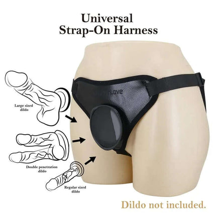 Caludio I Universal StrapOn Harness featuring large, double, and regular dildo compatibility with no dildo included in the image.