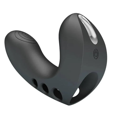 Camelia Finger Sleeve Vibrator in sleek black design with multiple vibration modes for versatile use.