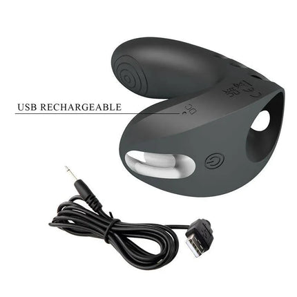 USB rechargeable Camelia Finger Sleeve Vibrator with silicone sleeve and 7 vibration modes for intimate play.