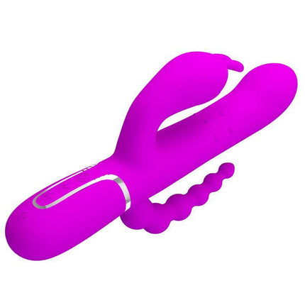 Cammy 4 in 1 Vibe with Rotating Balls and Anal Chain in pink, designed for multi-zone pleasure, featuring vibrating and rotating functions.