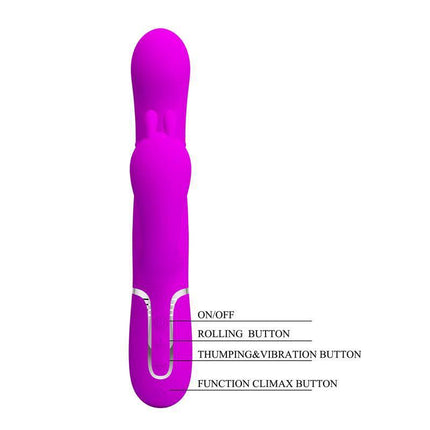 Cammy 4 in 1 Vibe with Rotating Balls and Anal Chain in pink, featuring control buttons for personalized pleasure settings.