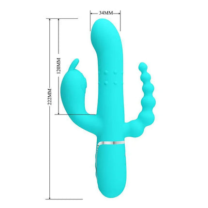 Cammy Tripple Rabbit Vibrator with Beads Turquoise, featuring triple-stimulation design in vibrant turquoise color.