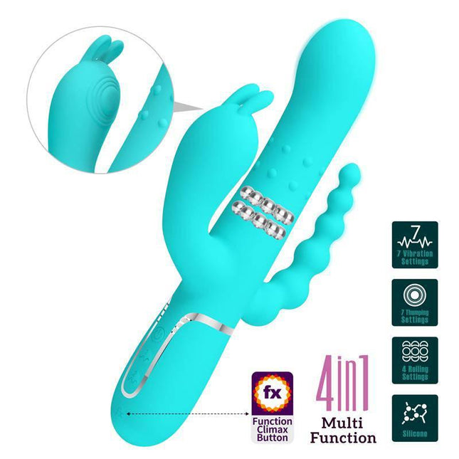 Cammy Tripple Rabbit Vibrator with Beads Turquoise showcasing its multiple stimulation settings