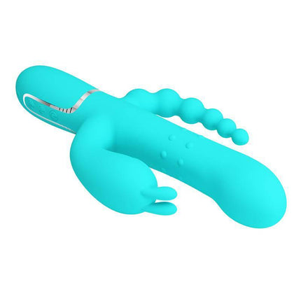 Cammy Tripple Rabbit Vibrator with Beads Turquoise offering triple-stimulation for enhanced pleasure in sleek turquoise design.