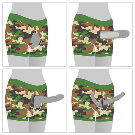 Camo Strapon Shorts 38-42 unisex camouflage cotton boxers with strap-on feature for everyday comfort and play.