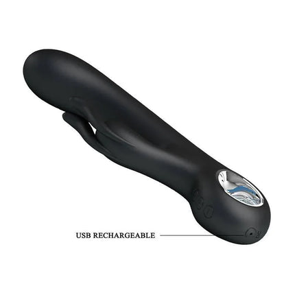 Carina Rabbit Vibrator with Memory Function, rechargeable black dual-stimulation toy for clitoral and G-spot pleasure