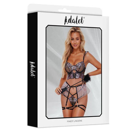 Caroline Set with Garter by Adalet featuring floral corset and coordinating pieces in packaging