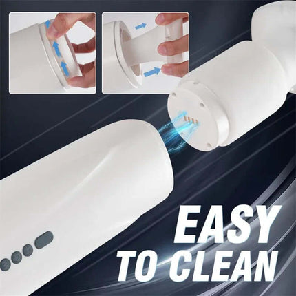 Carrie Masturbator with Thrusting and Vibrating showcasing easy-to-clean design features with detachable parts and water flow.