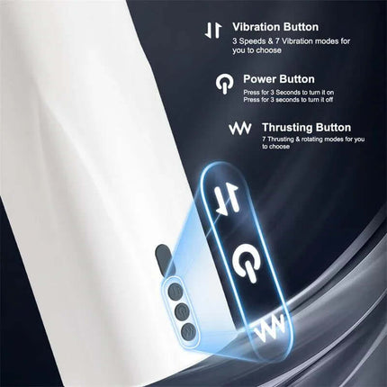 Controls for Carrie Masturbator with Thrusting and Vibrating shown with vibration and thrusting modes.
