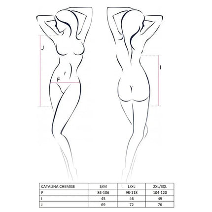 Size chart for Catalina Chemise White showing measurements for different sizes.