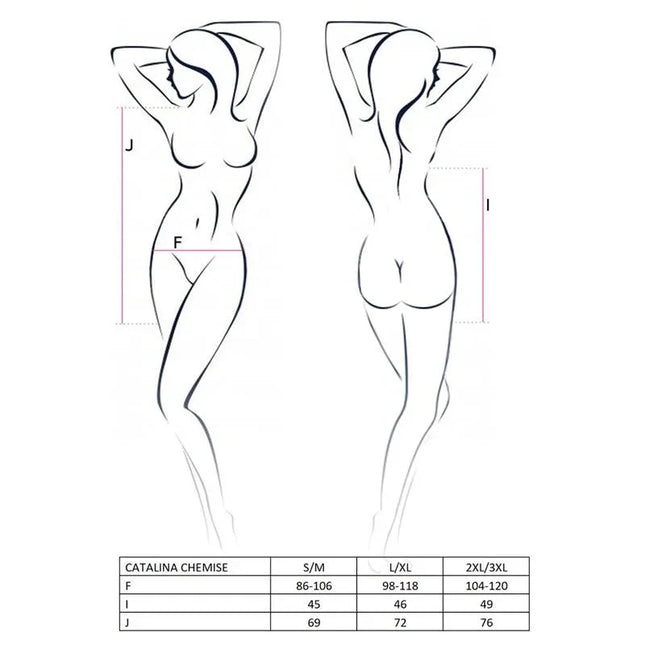 Size chart for Catalina Chemise White showing measurements for different sizes.