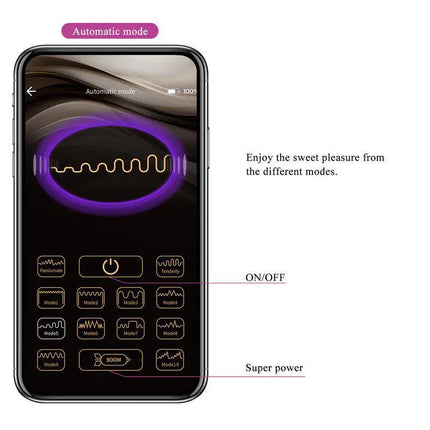 Control interface of Catalina Vibrating Egg with APP Purple showing multiple vibration modes and settings on smartphone screen.