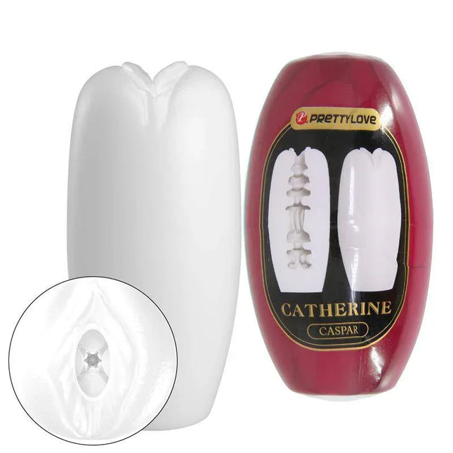 Catherine Egg Discreet Manual Masturbator with packaging and textured interior view