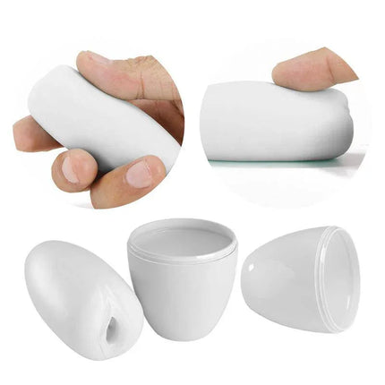 Catherine Egg Discreet Manual Masturbator with discreet egg-shaped design shown open and in hand