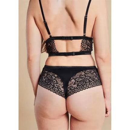 Back view of model wearing Cecilla 2 Piece Set Bra and Briefs, showcasing lace design and adjustable straps for a perfect fit.